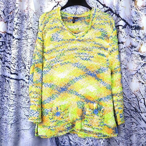 NEON CHENILLE SWEATER XL Ethyl Soft Cozy Spring Fall Pockets Tunic Long Dopamine - Picture 2 of 10